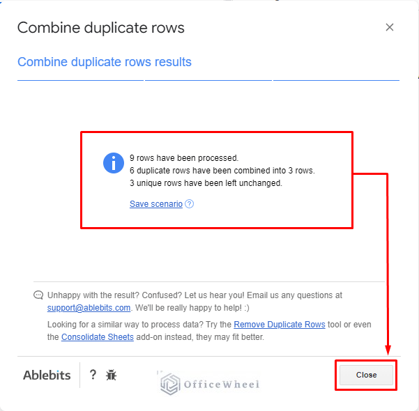 combine duplicate rows results window